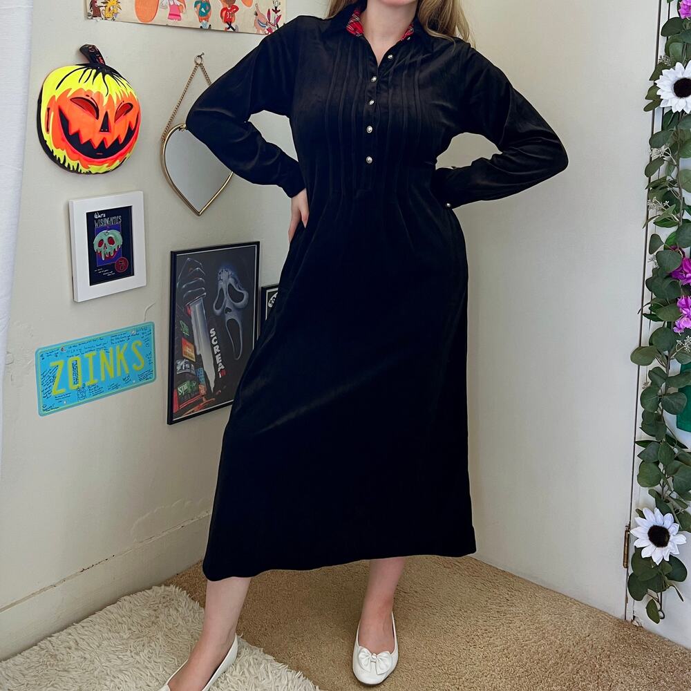 Vintage Y2K Coldwater Creek Black Velvet Maxi Dress Size Small Holiday